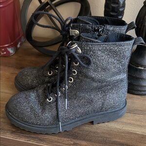 Girls Old Navy Black Glitter combat boots 12